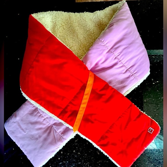 Lego Accessories - Adult Lego brand scarf pink & red with orange trim 58”